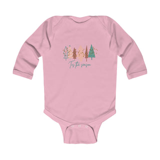 Christmas Tree Infant Long Sleeve Bodysuit, Pink Christmas Onesie, Baby's First Christmas Kids clothes Pink NB (0-3M)  - Chickie Collective