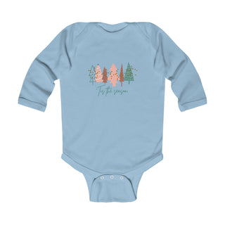 Christmas Tree Infant Long Sleeve Bodysuit, Pink Christmas Onesie, Baby's First Christmas Kids clothes Light Blue NB (0-3M)  - Chickie Collective