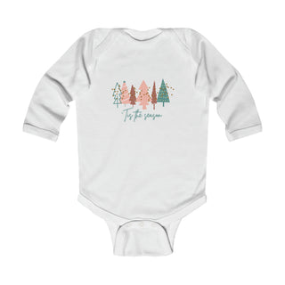 Christmas Tree Infant Long Sleeve Bodysuit, Pink Christmas Onesie, Baby's First Christmas Kids clothes White NB (0-3M)  - Chickie Collective