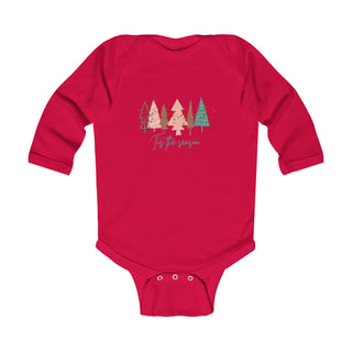 Christmas Tree Infant Long Sleeve Bodysuit, Pink Christmas Onesie, Baby's First Christmas Kids clothes Red NB (0-3M)  - Chickie Collective