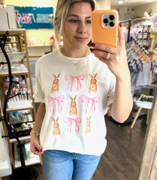 Playful Rabbit Bow Tie Graphic Tee - Chickie Collective