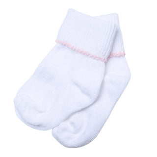 Solid Essentials White & Pink Trim Baby Socks Baby Accessories - Chickie Collective