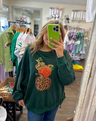 Hunter Green Sequin Pumpkin Patch Sweatshirt     - Chickie Collective