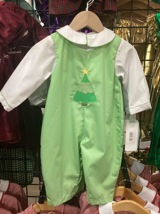 Pastel Green Longall with Embroidered Christmas Tree Kids clothes    - Chickie Collective