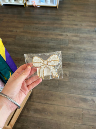 White & Gold Bow Shape Beaded Pin Pin - Chickie Collective