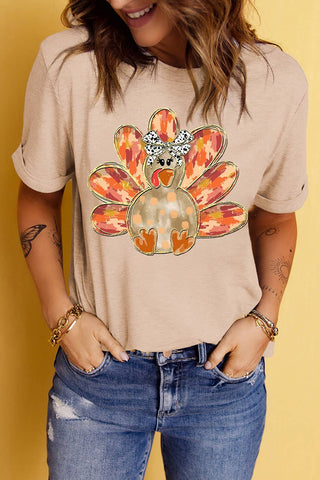 LDC Thanksgiving Bowknot Turkey Graphic Tee Womens T-Shirt - Chickie Collective
