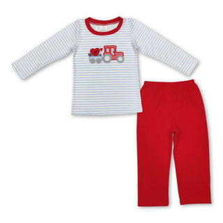 Boys Grey Stripe Truck Valentines Outfit Boys Outfit Boy Set 6-12M - Chickie Collective