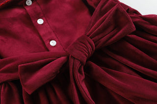 Red Velour Christmas Tree Smocked Dress: Girls Dress - Chickie Collective