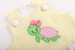 Yellow Seersucker Turtle 2pc Baby Bloomer Set     - Chickie Collective