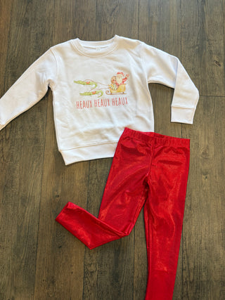 Kids Heaux Heaux Sweatshirt White Unisex Crewneck Cajun Santa Pulled By Alligators Sweatshirt - Chickie Collective