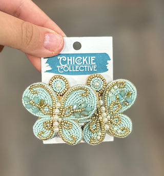 Mint Blue Butterfly Beaded Earrings Earrings - Chickie Collective