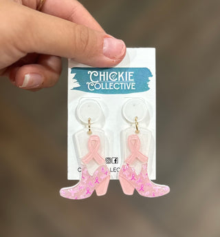 Breast Cancer Boot Earrings Earrings - Chickie Collective