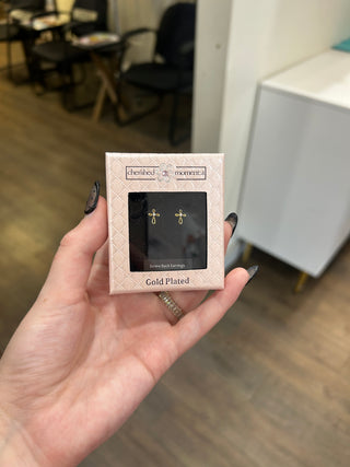 14K Gold-Plated Cross Earrings for Baptism or Communion Gift - Chickie Collective
