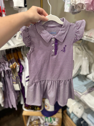 Megaphone Polo Dress- Purple Stripe Girls Dresses - Chickie Collective