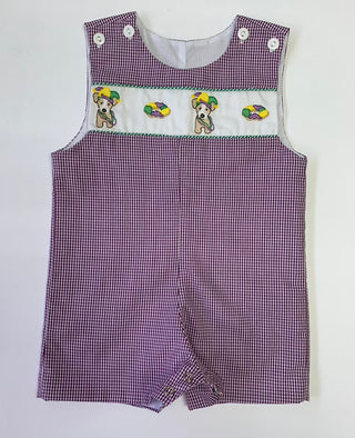 Mardi Gras Puppy and King Cake Shortall Boy Short Set    - Chickie Collective