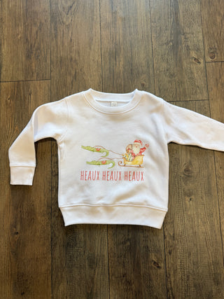 Kids Heaux Heaux Sweatshirt White Unisex Crewneck Cajun Santa Pulled By Alligators Sweatshirt - Chickie Collective