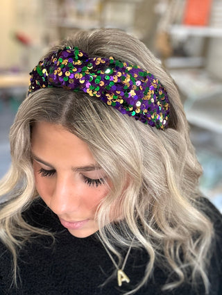 Mardi Gras Top Knot Sequin Headband Hair Accesories - Chickie Collective