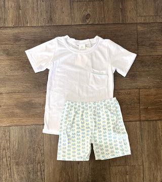 White Short Sleeve Top Crab Shorts Boys Clothes Set - Chickie Collective