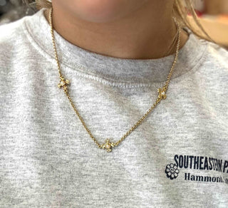 18" Station Necklace Double Sided Pearl Cross Necklace - Chickie Collective