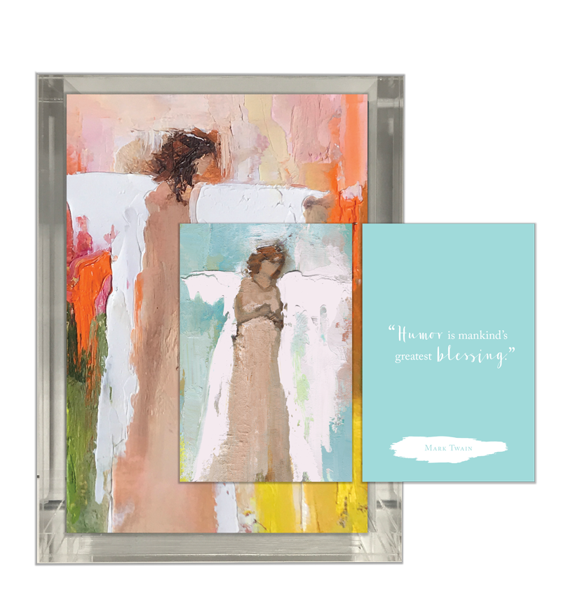 A stunning greeting card adorned with a heavenly painting of angels and a powerful quote, encapsulating the uplifting power of 100 Days of Gratitude by Anne Neilson.