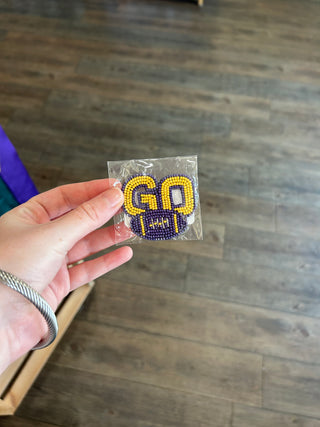 GO Purple & Yellow Beaded Pin Pin - Chickie Collective