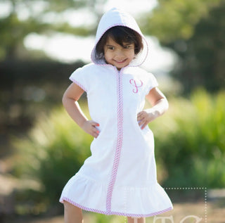 Girls Terry Cloth Pink Seersucker Trim Dance Cover Up