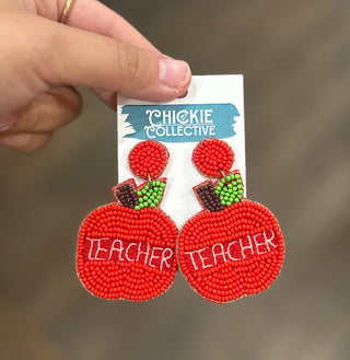 Teacher Apple Beaded Earrings Earrings - Chickie Collective