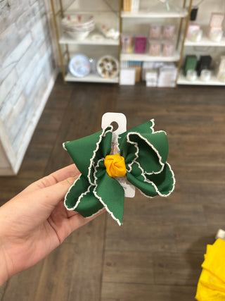 Crochet Edge Bows (Forest Green & Yellow Gold) - Chickie Collective