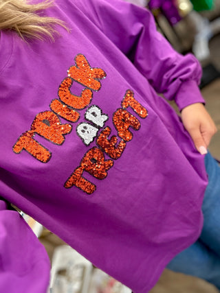 Purple Trick-or-Treat Sequin Sweatshirt     - Chickie Collective