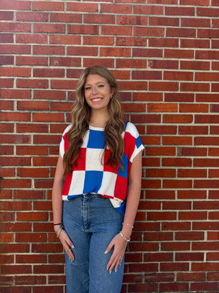 Fourth of July Cap Sleeve Color Block Sweater - Chickie Collective