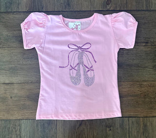 Lavender Studded Ballet Slippers on Puff Sleeve Tee - Chickie Collective