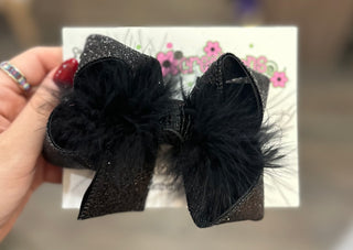 Medium Black Sparkle Glitter Bow Bow - Chickie Collective