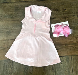 Pale Pink Sleeveless Zipper Athletic Dress With Shorts Girls Dress - Chickie Collective