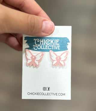 Breast Cancer Butterfly Earrings Earrings - Chickie Collective