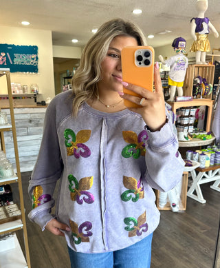 Mardi Gras Elegance Orchid Petal Waffle Patchwork Sweatshirt - Chickie Collective