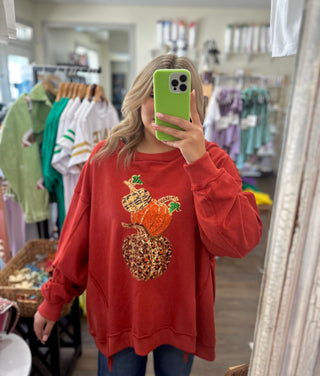 Rust Sequin Pumpkin Patch Sweatshirt Sweater    - Chickie Collective