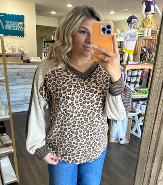 Animal Print V-Neck Ribbed Top Shirt - Chickie Collective