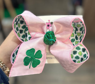 Large St. Patrick’s Pink Shamrock Bow Bow - Chickie Collective