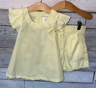 Yellow Scalloped Linen Short Set Girl Short Set    - Chickie Collective