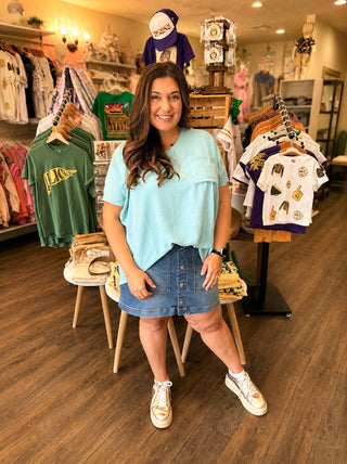 Teal Woven Airflow V-Neck Dolan Top