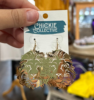 Gold Lion Filigree Earrings Earrings - Chickie Collective
