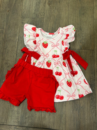 Ruffle Strawberry Short Set Girls for Summer Fun Girl Short Set - Chickie Collective