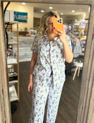 Mardi Jester Short Sleeve Button Up Sleep Shirt - Chickie Collective