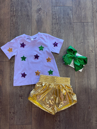 Girls Lavender Mardi Gras Sequin Star Shirt