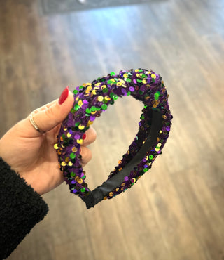 Mardi Gras Top Knot Sequin Headband Hair Accesories - Chickie Collective