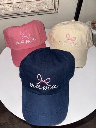 Mama Letter Bow on Top Embroidered Baseball Cap - Chickie Collective