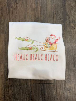 Women’s Heaux Heaux Sweatshirt White Unisex Crewneck Featuring Cajun Santa Pulled By Alligators Crewneck - Chickie Collective