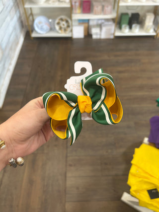 Layered Bow w/ White Bold Stripes: 4.5" Large - Chickie Collective