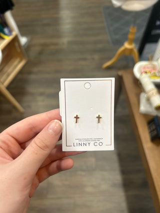 Clara Studded Cross Stud Screwback Earrings - Chickie Collective
