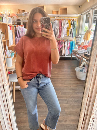 Raised Rib Cap Sleeve Top